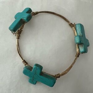 Bourbon and Bowties Turquoise Cross Charm Gold Copper Bracelet No Tag